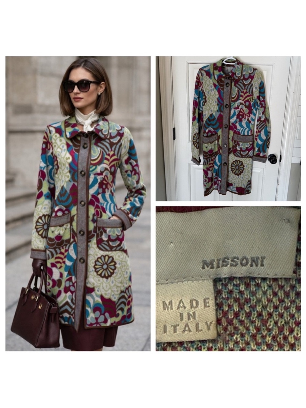 Missoni Multicolor Floral Wool Blend Knit Coat Size 4 Made in Italy 8794 - Picture 2 of 15
